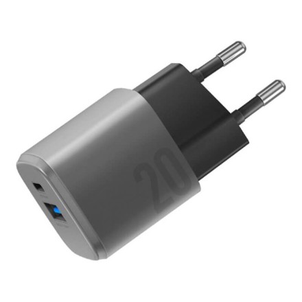 Сетевое зарядное устройство EnergEA Ampcharge GaN20, USB-C PD20 + USB-A QC18 total 20W Gunmetal